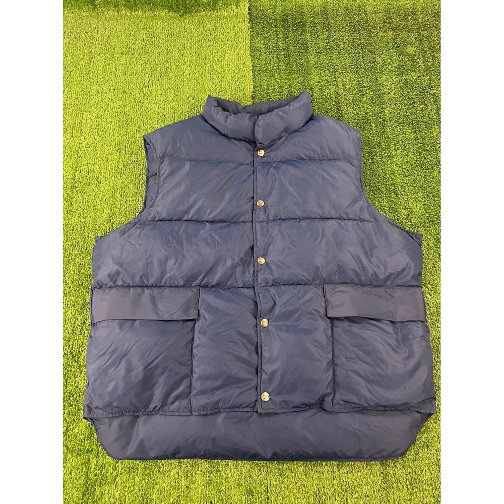 Vintage Woolrich Navy Blue Down Puffer Vest Mens XL Made in USA 21035 Snap Front